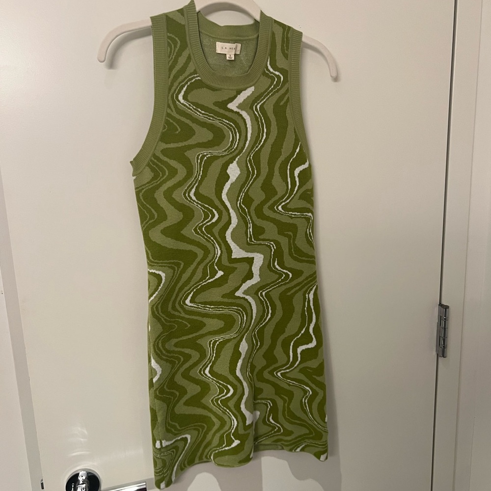 Green swirl knit mini dress
